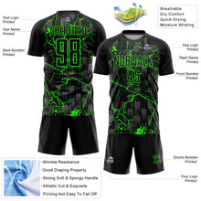 Load image into Gallery viewer, Custom Black Neon Green Lightning Sublimation Soccer Uniform Jersey
