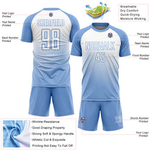 Загрузить изображение в средство просмотра галереи, Custom Light Blue White Lines Sublimation Soccer Uniform Jersey
