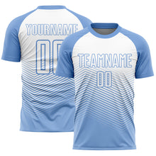 Загрузить изображение в средство просмотра галереи, Custom Light Blue White Lines Sublimation Soccer Uniform Jersey
