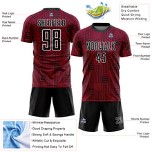 Charger l&#39;image dans la galerie, Custom Maroon Black-White Lines Sublimation Soccer Uniform Jersey
