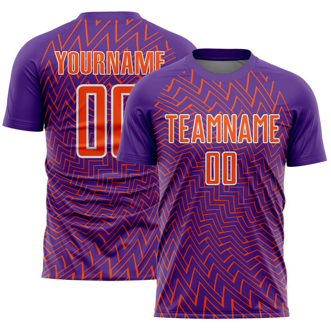 Custom Purple Orange-White Lines Sublimation Soccer Uniform Jersey