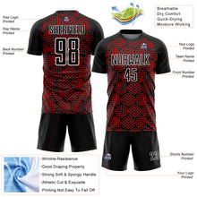 Load image into Gallery viewer, Custom Black Red-White Abstract Geometric Shapes Sublimation Soccer Uniform Jersey
