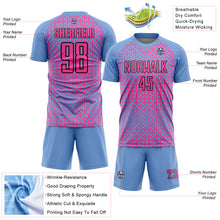 Загрузить изображение в средство просмотра галереи, Custom Light Blue Pink-Black Abstract Geometric Shapes Sublimation Soccer Uniform Jersey
