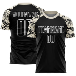 Custom Black Cream-White Snake Skin Sublimation Soccer Uniform Jersey