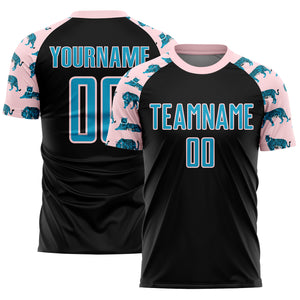 Custom Black US Navy Blue-Light Pink Tiger Sublimation Soccer Uniform Jersey