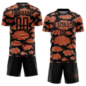 Custom Black Orange Cloud Pattern Sublimation Soccer Uniform Jersey