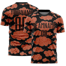 Load image into Gallery viewer, Custom Black Orange Cloud Pattern Sublimation Soccer Uniform Jersey
