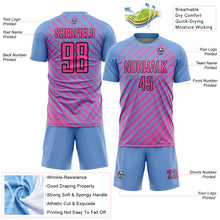 Загрузить изображение в средство просмотра галереи, Custom Light Blue Pink-Black Slash Sublimation Soccer Uniform Jersey
