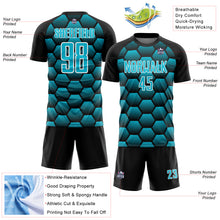 Загрузить изображение в средство просмотра галереи, Custom Black Lakes Blue-White Hexagons Pattern Sublimation Soccer Uniform Jersey
