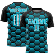 Загрузить изображение в средство просмотра галереи, Custom Black Lakes Blue-White Hexagons Pattern Sublimation Soccer Uniform Jersey
