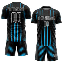 Charger l&#39;image dans la galerie, Custom Black Sky Blue-White Lines Sublimation Soccer Uniform Jersey
