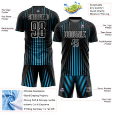 Charger l&#39;image dans la galerie, Custom Black Sky Blue-White Lines Sublimation Soccer Uniform Jersey
