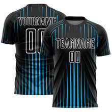 Charger l&#39;image dans la galerie, Custom Black Sky Blue-White Lines Sublimation Soccer Uniform Jersey
