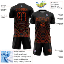 Charger l&#39;image dans la galerie, Custom Black Orange Gradient Geometric Lines Sublimation Soccer Uniform Jersey
