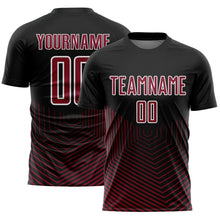 Load image into Gallery viewer, Custom Black Crimson-White Geometric Lines Sublimation Soccer Uniform Jersey
