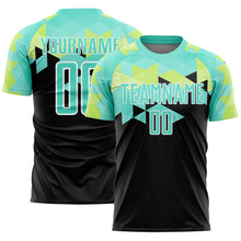 Load image into Gallery viewer, Custom Black Pea Green-White Geometric Shapes Sublimation Soccer Uniform Jersey
