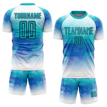 Загрузить изображение в средство просмотра галереи, Custom Teal White Geometric Triangle Sublimation Soccer Uniform Jersey
