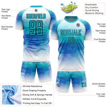 Загрузить изображение в средство просмотра галереи, Custom Teal White Geometric Triangle Sublimation Soccer Uniform Jersey
