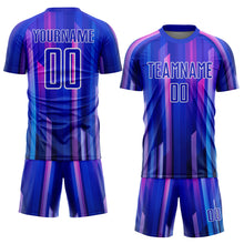 Charger l&#39;image dans la galerie, Custom Royal Pink-White Abstract Lines Sublimation Soccer Uniform Jersey
