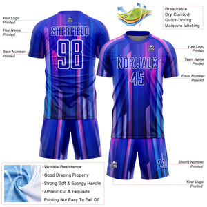 Custom Royal Pink-White Abstract Lines Sublimation Soccer Uniform Jersey