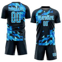 Загрузить изображение в средство просмотра галереи, Custom Navy Sky Blue-White Geometric Shapes Sublimation Soccer Uniform Jersey
