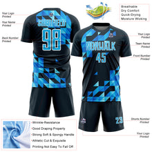 Загрузить изображение в средство просмотра галереи, Custom Navy Sky Blue-White Geometric Shapes Sublimation Soccer Uniform Jersey
