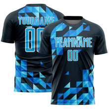 Загрузить изображение в средство просмотра галереи, Custom Navy Sky Blue-White Geometric Shapes Sublimation Soccer Uniform Jersey
