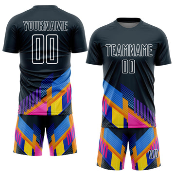 Custom Navy White Geometric Shapes Sublimation Soccer Uniform Jersey