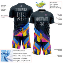 Загрузить изображение в средство просмотра галереи, Custom Navy White Geometric Shapes Sublimation Soccer Uniform Jersey
