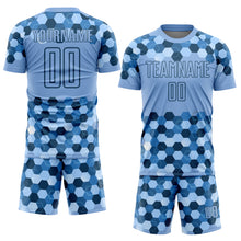 Laden Sie das Bild in den Galerie-Viewer, Custom Light Blue Black Geometric Shapes Sublimation Soccer Uniform Jersey
