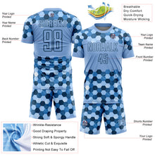 Laden Sie das Bild in den Galerie-Viewer, Custom Light Blue Black Geometric Shapes Sublimation Soccer Uniform Jersey
