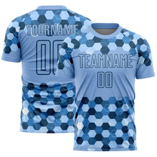 Laden Sie das Bild in den Galerie-Viewer, Custom Light Blue Black Geometric Shapes Sublimation Soccer Uniform Jersey
