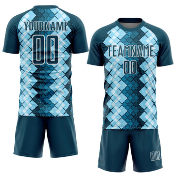 Custom US Navy Blue White Geometric Shapes Sublimation Soccer Uniform Jersey