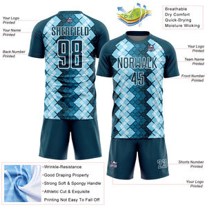 Custom US Navy Blue White Geometric Shapes Sublimation Soccer Uniform Jersey