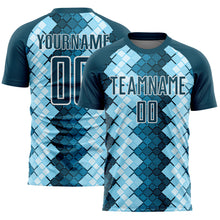 Laden Sie das Bild in den Galerie-Viewer, Custom US Navy Blue White Geometric Shapes Sublimation Soccer Uniform Jersey
