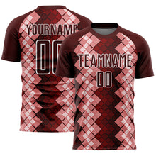 Load image into Gallery viewer, Custom Burgundy White Geometric Shapes Sublimation Soccer Uniform Jersey
