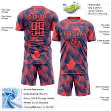 Load image into Gallery viewer, Custom Fire Red Black Geometric Shapes Sublimation Soccer Uniform Jersey
