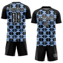 Load image into Gallery viewer, Custom Black Light Blue-White Geometric Shapes Sublimation Soccer Uniform Jersey
