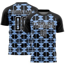 Load image into Gallery viewer, Custom Black Light Blue-White Geometric Shapes Sublimation Soccer Uniform Jersey
