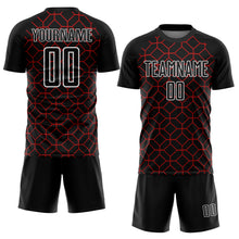 Load image into Gallery viewer, Custom Black Red-White Geometric Shapes Sublimation Soccer Uniform Jersey
