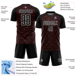 Custom Black Red-White Geometric Shapes Sublimation Soccer Uniform Jersey