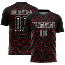 Load image into Gallery viewer, Custom Black Red-White Geometric Shapes Sublimation Soccer Uniform Jersey
