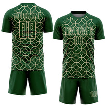 Laden Sie das Bild in den Galerie-Viewer, Custom Green City Cream Geometric Shapes Sublimation Soccer Uniform Jersey
