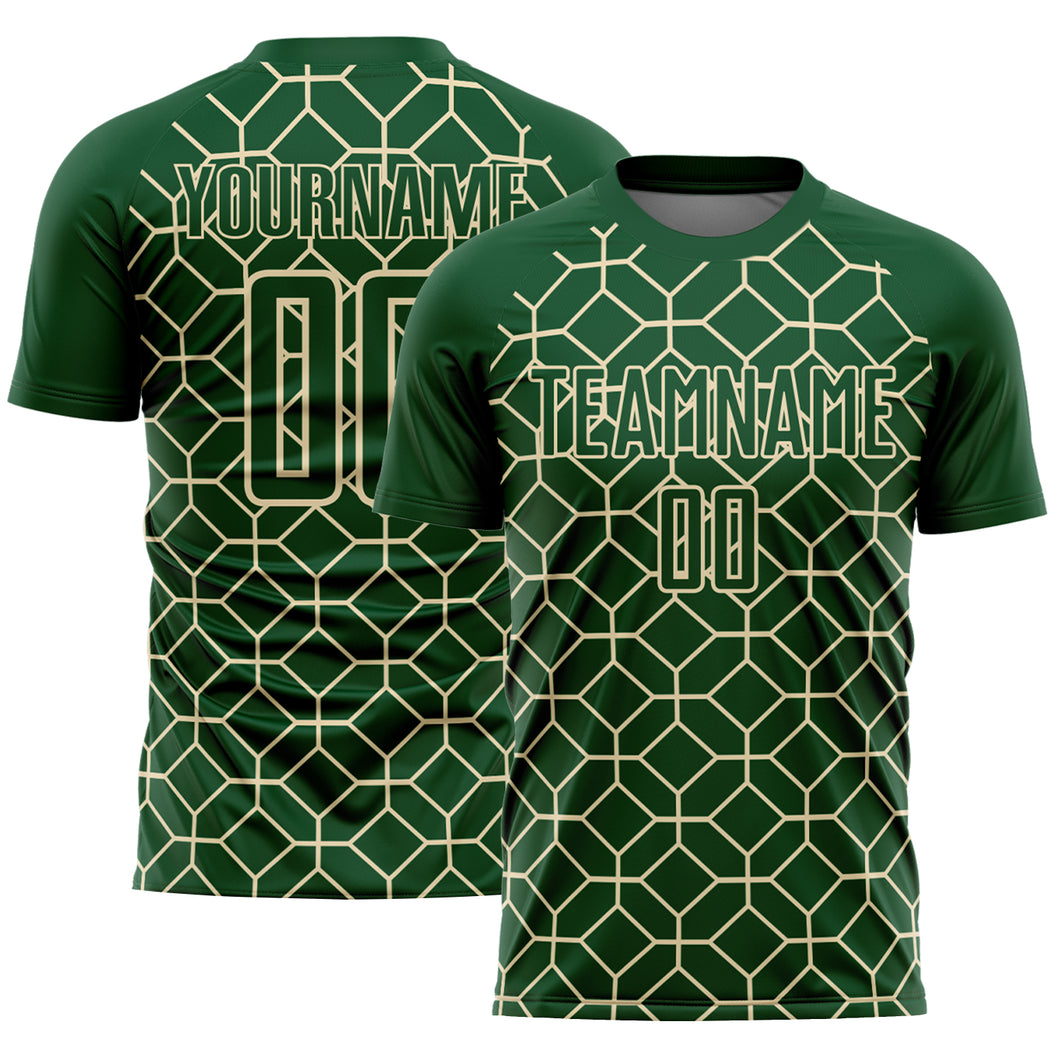 Custom Green City Cream Geometric Shapes Sublimation Soccer Uniform Jersey