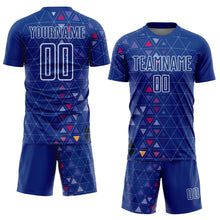 Charger l&#39;image dans la galerie, Custom Royal White Geometric Triangle Sublimation Soccer Uniform Jersey
