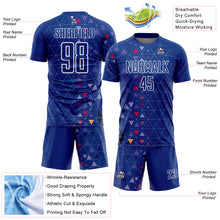 Charger l&#39;image dans la galerie, Custom Royal White Geometric Triangle Sublimation Soccer Uniform Jersey
