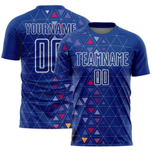 Charger l&#39;image dans la galerie, Custom Royal White Geometric Triangle Sublimation Soccer Uniform Jersey
