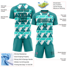 Загрузить изображение в средство просмотра галереи, Custom Teal White-Black Geometric Shapes Sublimation Soccer Uniform Jersey
