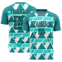 Загрузить изображение в средство просмотра галереи, Custom Teal White-Black Geometric Shapes Sublimation Soccer Uniform Jersey
