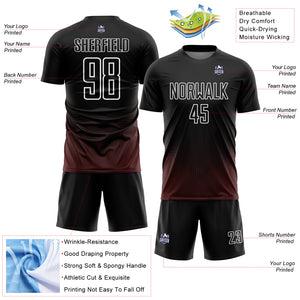 Custom Black Red-White Geometric Lines Sublimation Soccer Uniform Jersey